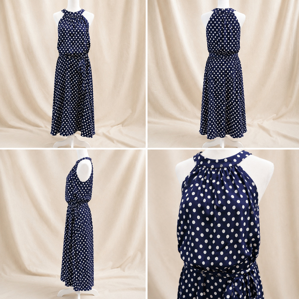 DN Designs NWT 16W Polka Dot Halter Midi Dress Plus Size Old Money Nautical